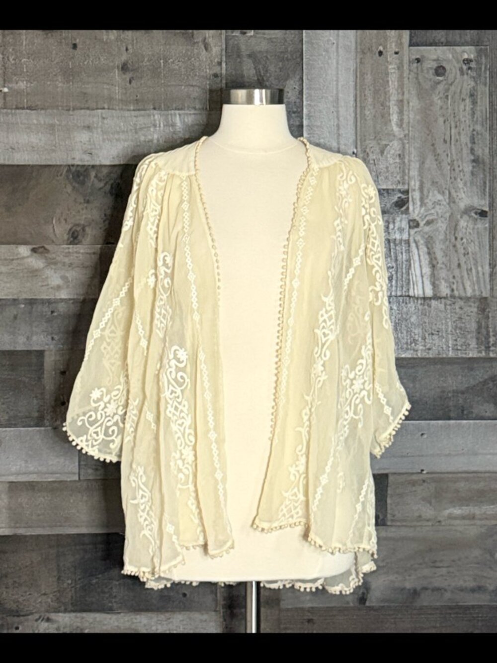 Kimchi Blue cream sheer floral embroidered cardigan festival boho hippie summer